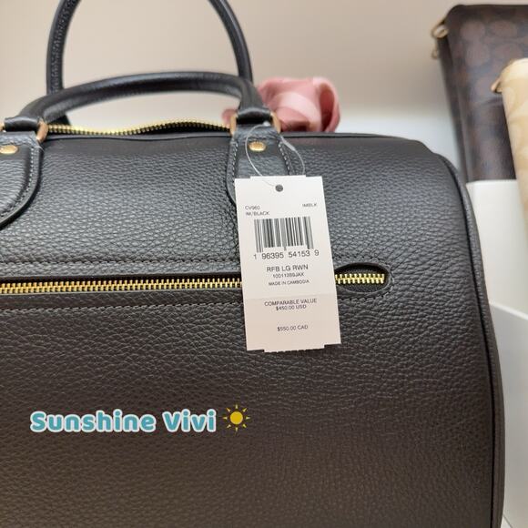 NWT Coach Bundle signature Silk Diamond Scarf & Large rowan Satchel Leather Bag - Picture 13 of 16